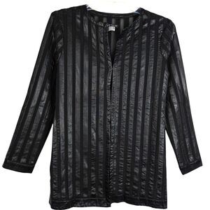 Venus Faux Leather Mesh Jacket Sz M Black Striped Long Sleeve Hook & Eye